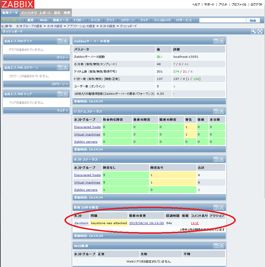 図 7 Zabbix検知