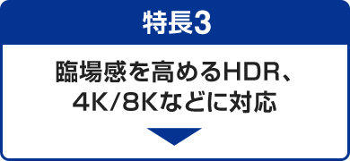 特長3 臨場感を高めるHDR、4K/8Kなどに対応