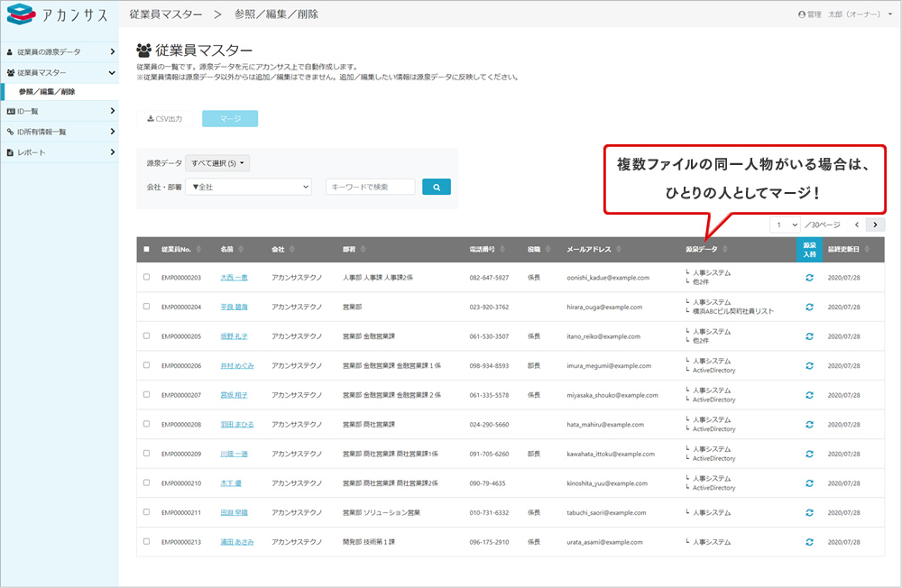 複数ファイルの同一人物がいる場合は、ひとりの人としてマージ！