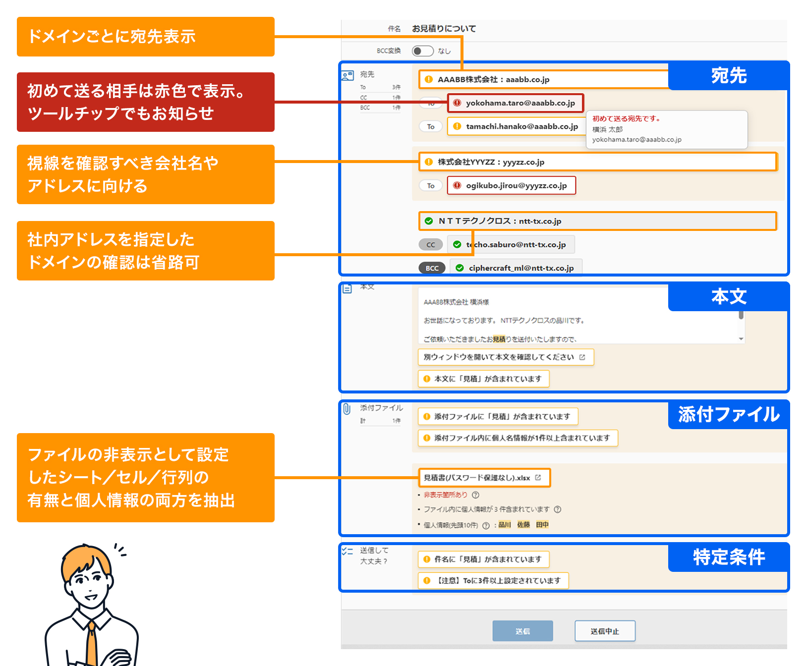メール誤送信を未然に防止