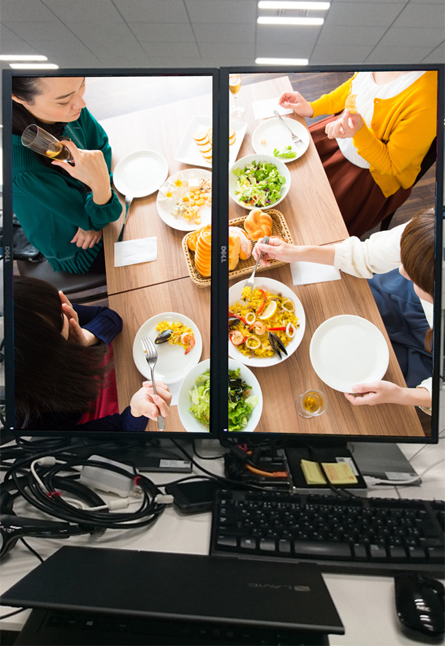 2画面で1つのサイネージコンテンツを簡単表示！