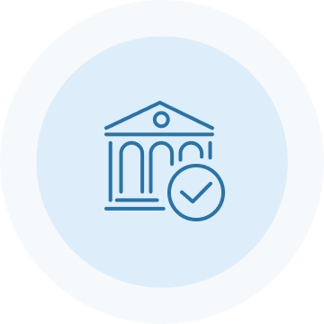 銀行のアイコンとチェックマーク