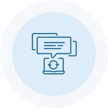 ノートパソコンと吹き出し、更新マークのアイコン