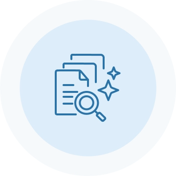 書類と虫眼鏡、星のアイコン