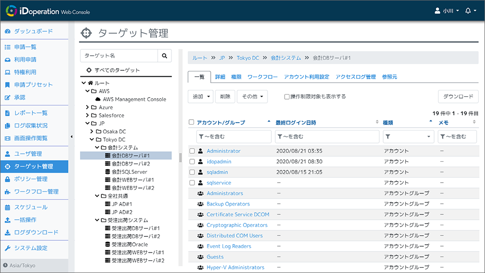 すべてのターゲットの特権IDを統合管理できます