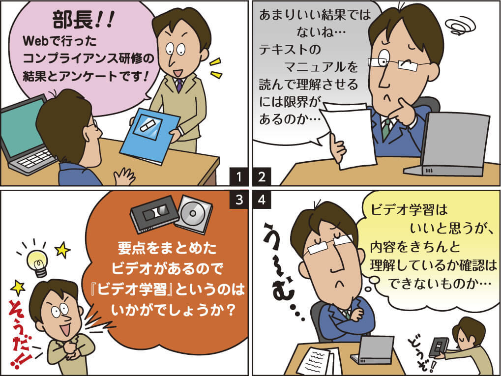 コンプライアンス研修をビデオ学習させ、内容を理解しているかの確認をしたい