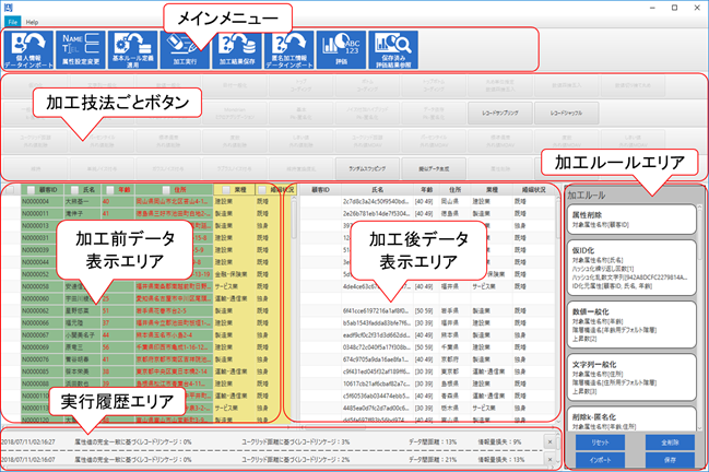 匿名加工情報作成ソフトウェアの画面イメージ